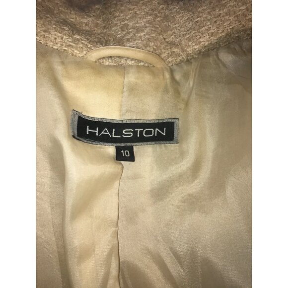 Halston Women's Vintage Oatmeal Tweed Wool Fall Winter Coat - Picture 3 of 8